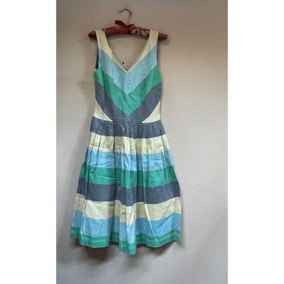 Knitted Dove Women Sleeveless A-Line Dress XS V-Neck Back Zip Striped Multicolor - Picture 1 of 9